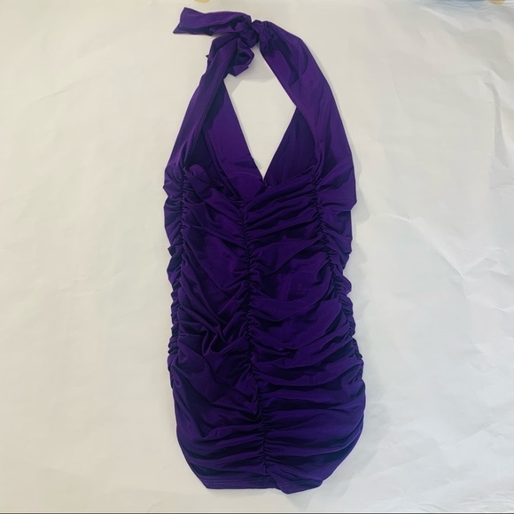 Flamingo Rouched plunging Halter Royal Purple Micro Mini Dress Small jeweled - Picture 6 of 6
